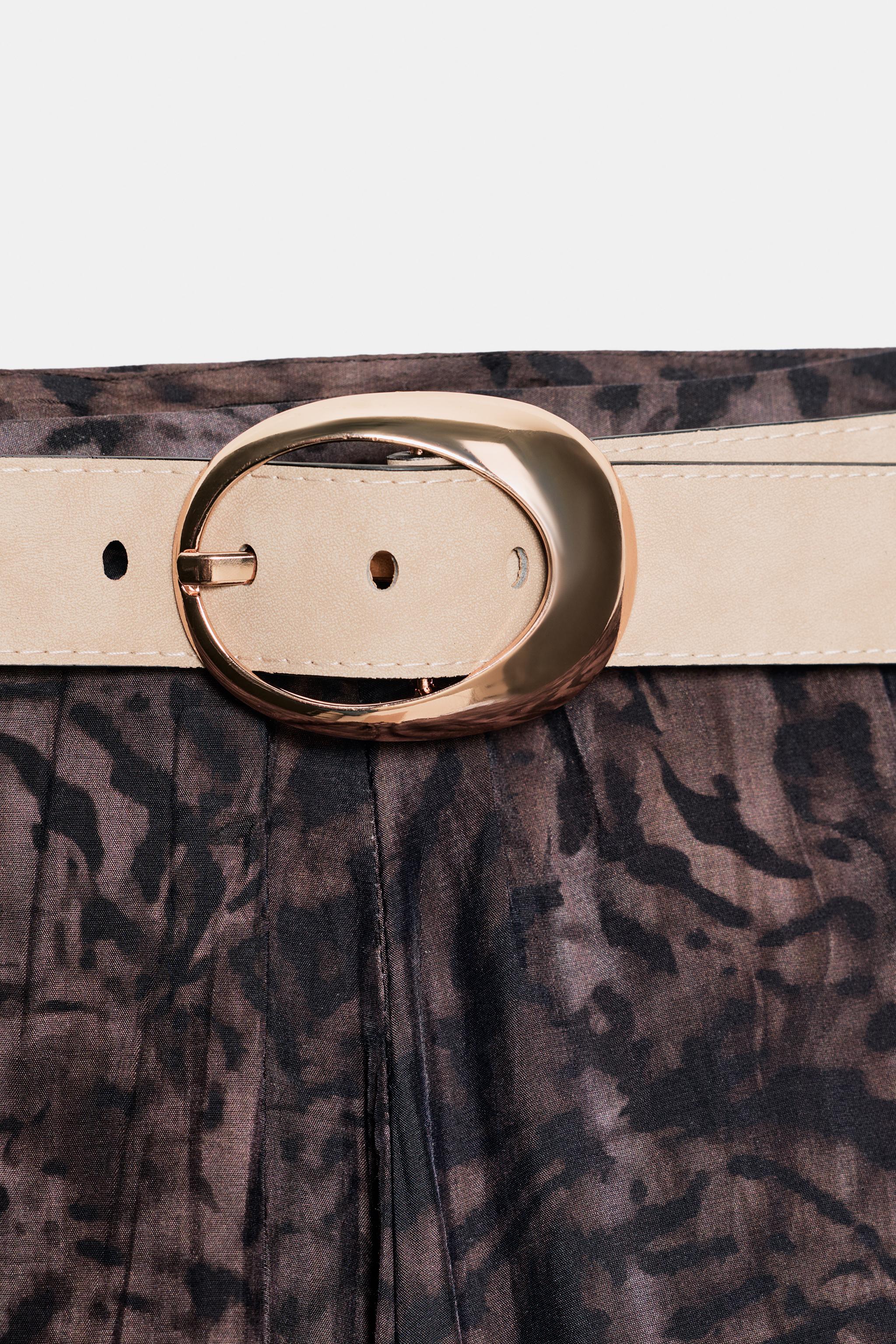 PRINTED BELTED MIDI SKIRT